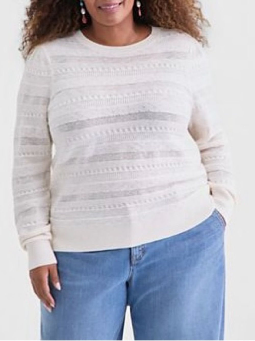 Style & Co. Plus Size 2X Cream Pointelle
Knit Crewneck Sweater - NWT
